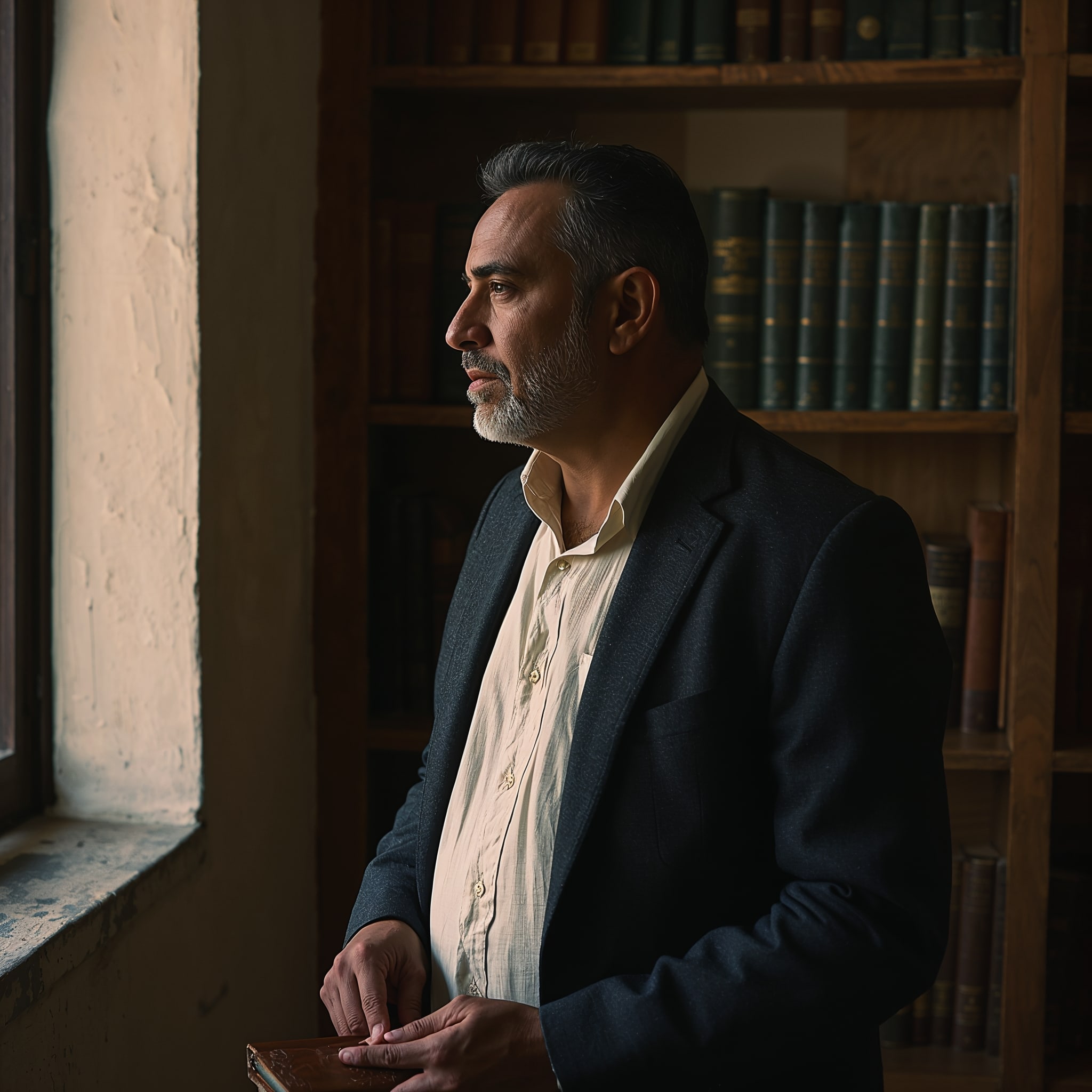 Retrato de Mohamed Ben, fundador y concierge, en su biblioteca de Marrakech.